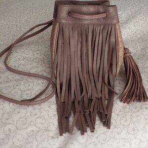 Vince Camuto Rosey Taupe small  100% leather bag w/tassel